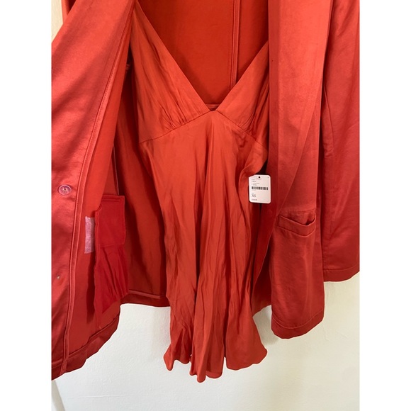 RARE! NEW! Free People Orange Rust Satin Blazer & Dress Slip - Picture 3 of 9